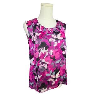 NWT KASPER Magenta Multi Floral Print Back Key-hole Top